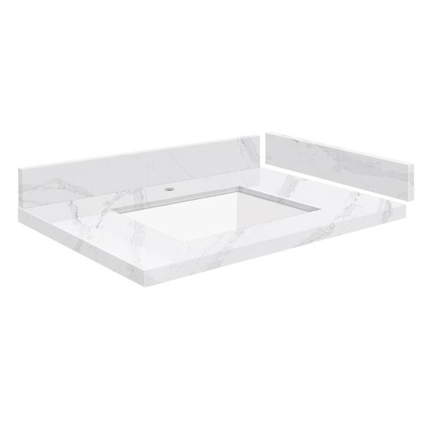 Transolid Silestone 27.5 in. W x 22.25 in. D Quartz White Rectangular Single Sink Vanity Top in Calacatta Gold