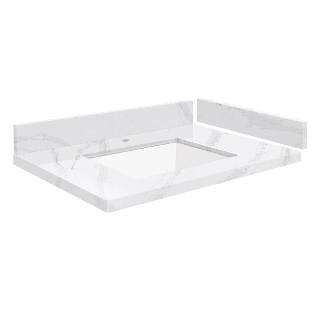 Silestone 27.75 in. W x 22.25 in. D Quartz White Rectangular Single Sink Vanity Top in Calacatta Gold -  Transolid, 608197286179