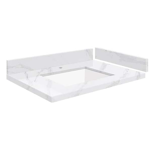 Transolid Silestone 30.5 in. W x 22.25 in. D Quartz White Rectangular Single Sink Vanity Top in Calacatta Gold