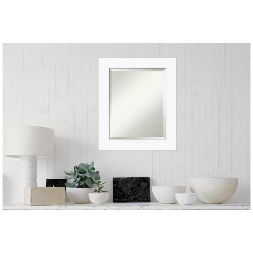Contemporary Cabinet White Matte Finish Beveled Bathroom Mirror 21x25