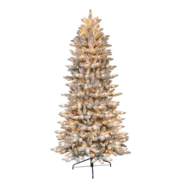 Photo 1 of 6.5 ft. Pre-Lit Flocked Slim Fraser Fir Artificial Christmas Tree with 350 UL-Listed Clear Lights