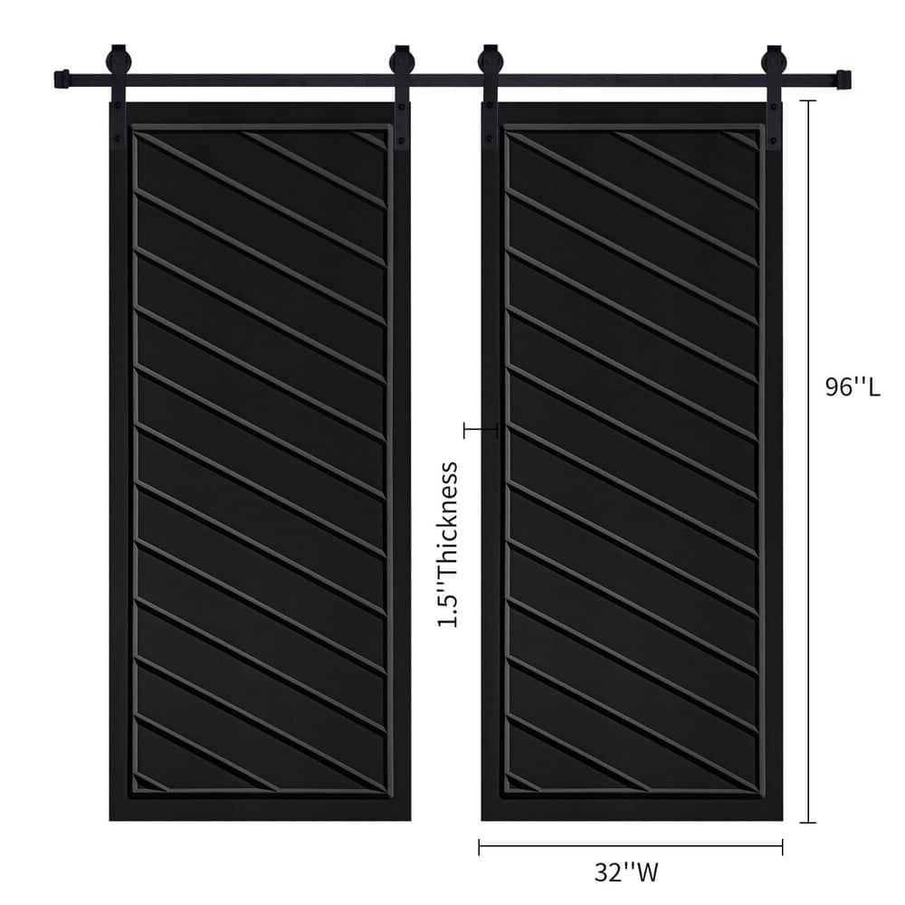 Double Modern Framed Twill 32 in. x 96 in. MDF Black Barn Sliding Door With Hardware kit price history on PriceWatchPro