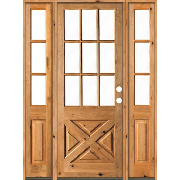 Krosswood Doors 60 in. x 96 in. Knotty Alder 2 Panel Left-Hand/Inswing Clear Glass Clear Stain Wood Prehung Front Door w/Double Sidelite