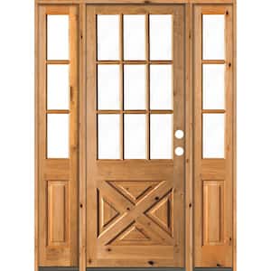 64 in. x 96 in. Knotty Alder 2 Panel Left-Hand/Inswing Clear Glass Clear Stain Wood Prehung Front Door w/Double Sidelite