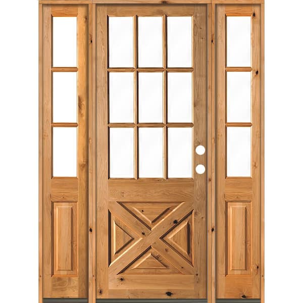 Krosswood Doors 64 in. x 96 in. Knotty Alder 2 Panel Left-Hand/Inswing Clear Glass Clear Stain Wood Prehung Front Door w/Double Sidelite