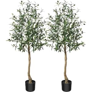 2-Piece 4 ft. Green Artificial Olive Tree with Lifelike Fruits in Pot