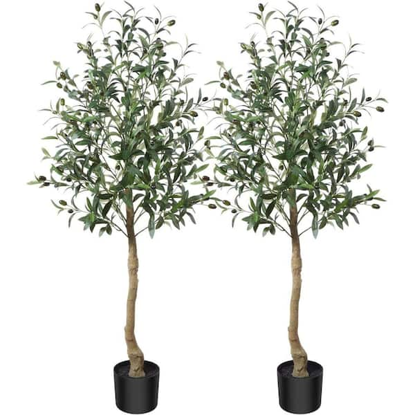 Afoxsos 2-Piece 4 ft. Green Artificial Olive Tree with Lifelike Fruits in Pot