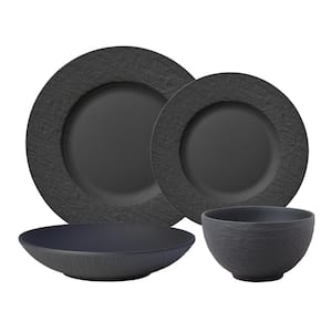 Manufacture Rock 4-Piece Black Porcelain Place Setting Service for One