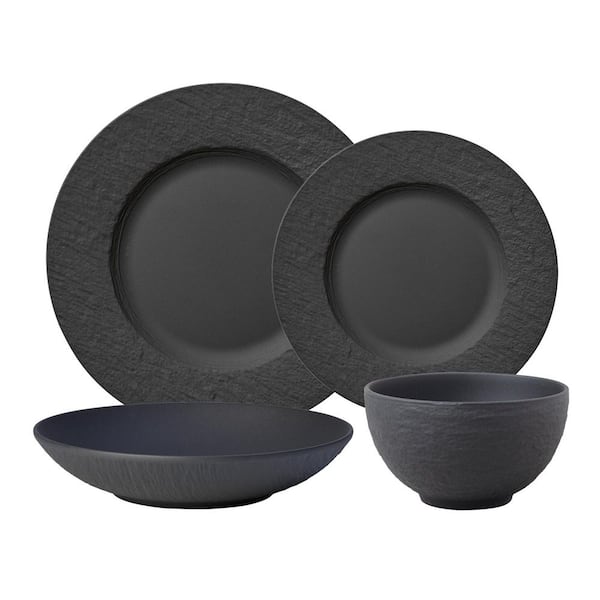 Manufacture Rock 4-Piece Black Porcelain Place Setting Service for One