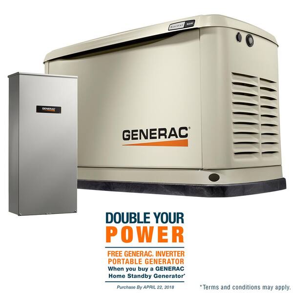 Generac 16,000-Watt (LP)/16,000-Watt (NG) Air Cooled Standby Generator with Whole House 200 Amp Automatic Transfer Switch