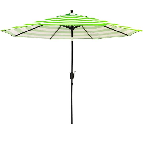 Unbranded 9 ft. Aluminum Pole Market Push Button Tilt Patio Umbrella in Grass Green and White Stripes