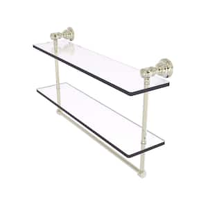 Carolina Collection 22 in. x 9.5 in. H x 5.54 in. D Brass Rectangular Double Glass Shelf w/ Towel Bar in Polished Nickel