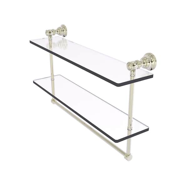 Allied Brass Carolina Collection 22 in. x 9.5 in. H x 5.54 in. D Brass Rectangular Double Glass Shelf w/ Towel Bar in Polished Nickel