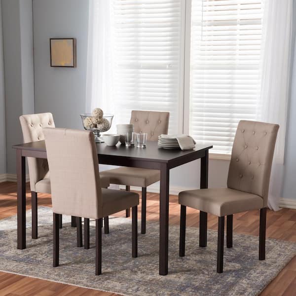Baxton Studio Andrew 10 Buttons 5-Piece Beige Fabric Upholstered Dining Set