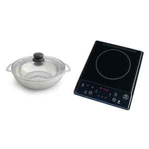 11.81 in. Induction Cooktop in Black with 1 Element with 3.5L Stainless Steel Pot