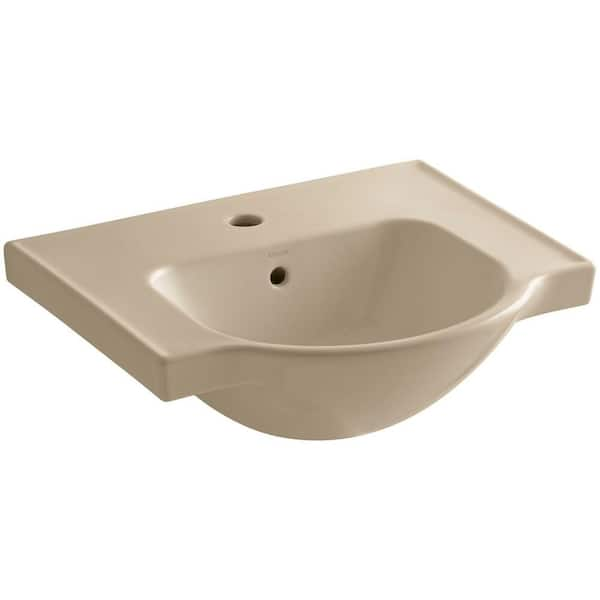 KOHLER Veer 21 in. Vitreous China Pedestal Sink Basin in Mexican Sand with Overflow Drain