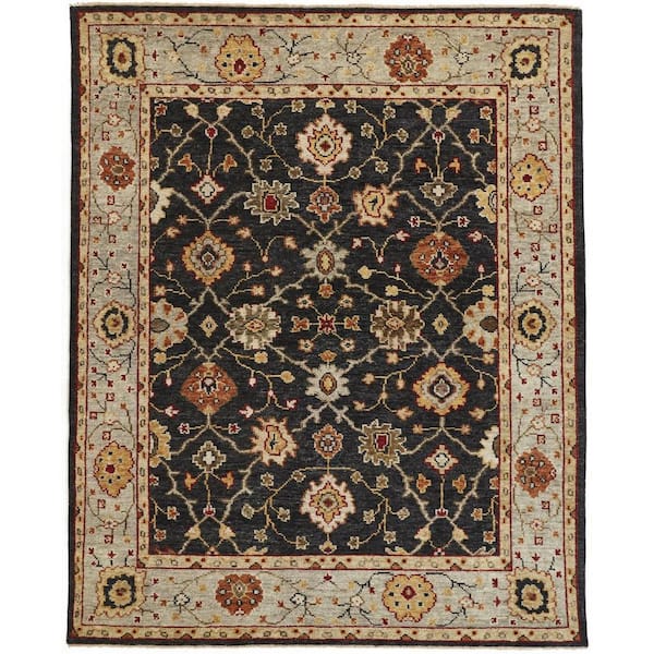 2 ft. x 8 ft. Black, Gold Floral Area Rug