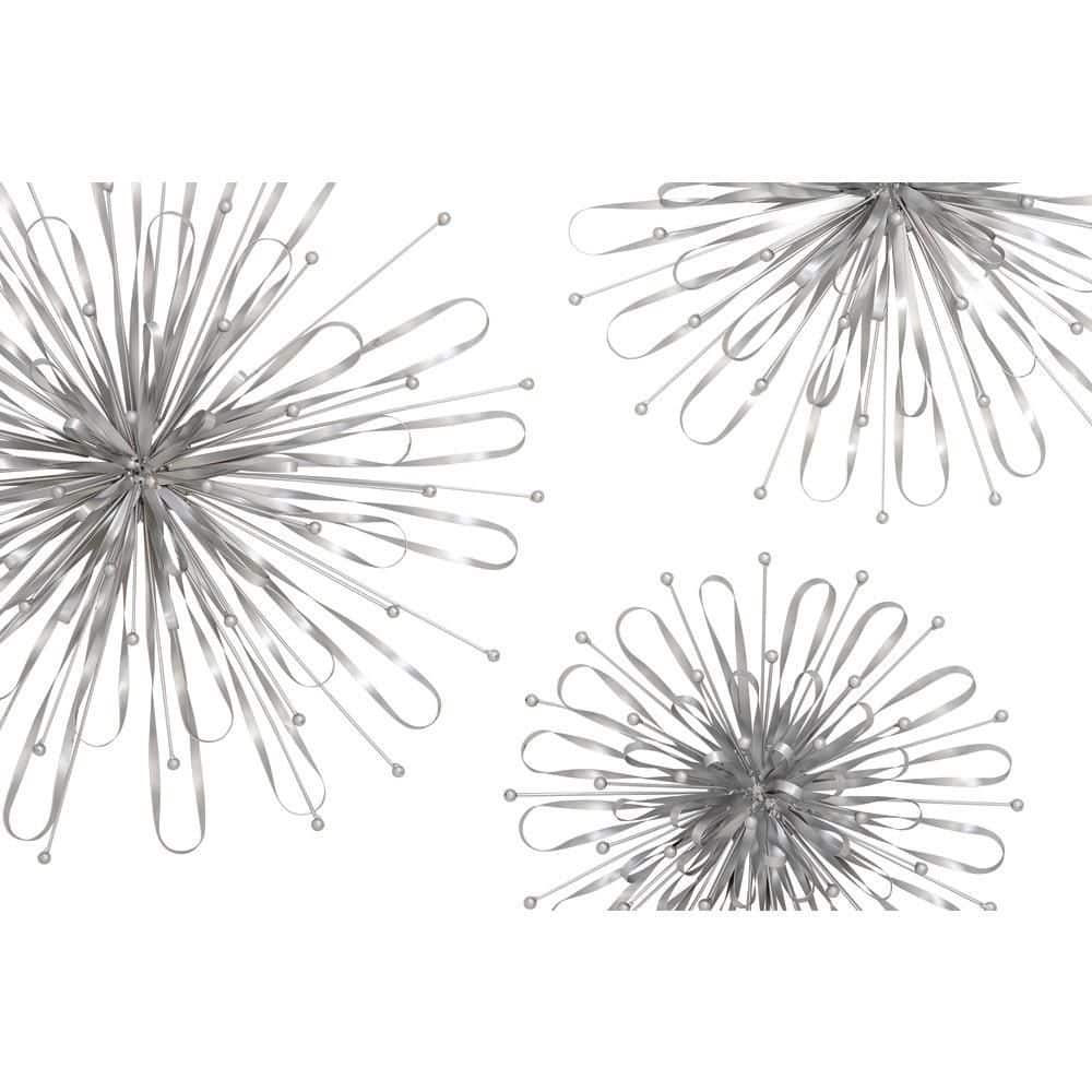 Silver Metal Starburst Wall Sculpture Set of Three