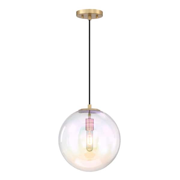 Designers Fountain Lena 60-Watt 1-Light Brushed Gold Modern Pendant Light with Clear Iridescent Glass Shade and No Bulbs Included