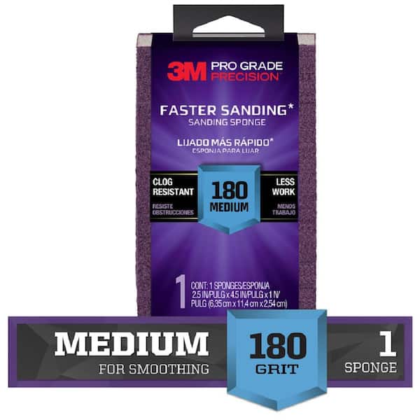 3M Pro Grade Precision 2 1/2 in. x 4-1/2 in. x 1 in. 180-Grit Medium Block Sanding Sponge (1-Pack)