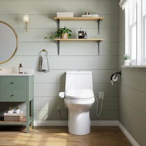 ADA Chair Height Elongated Bidet Toilet Combo Dual Flush 0.8/1.28 GPF in White with Electric Bidet Seat, Warm Air Dryer