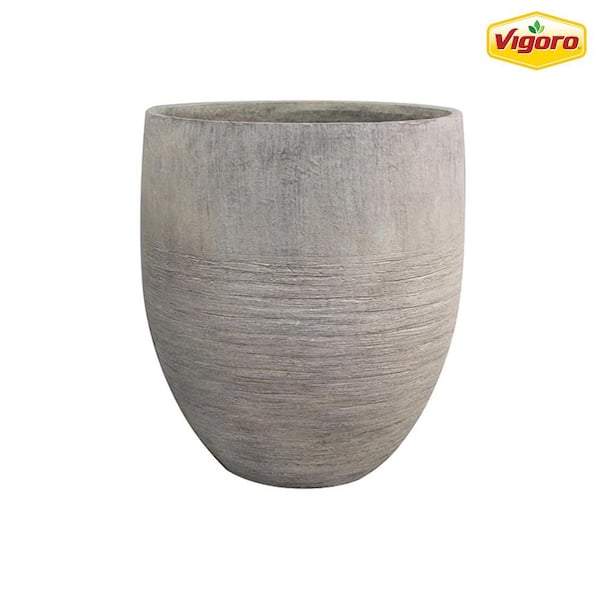 Vigoro 17 in. Jennings Large Gray Fiberglass Tall Planter (17 in. D x 19 in. H) With Drainage Hole