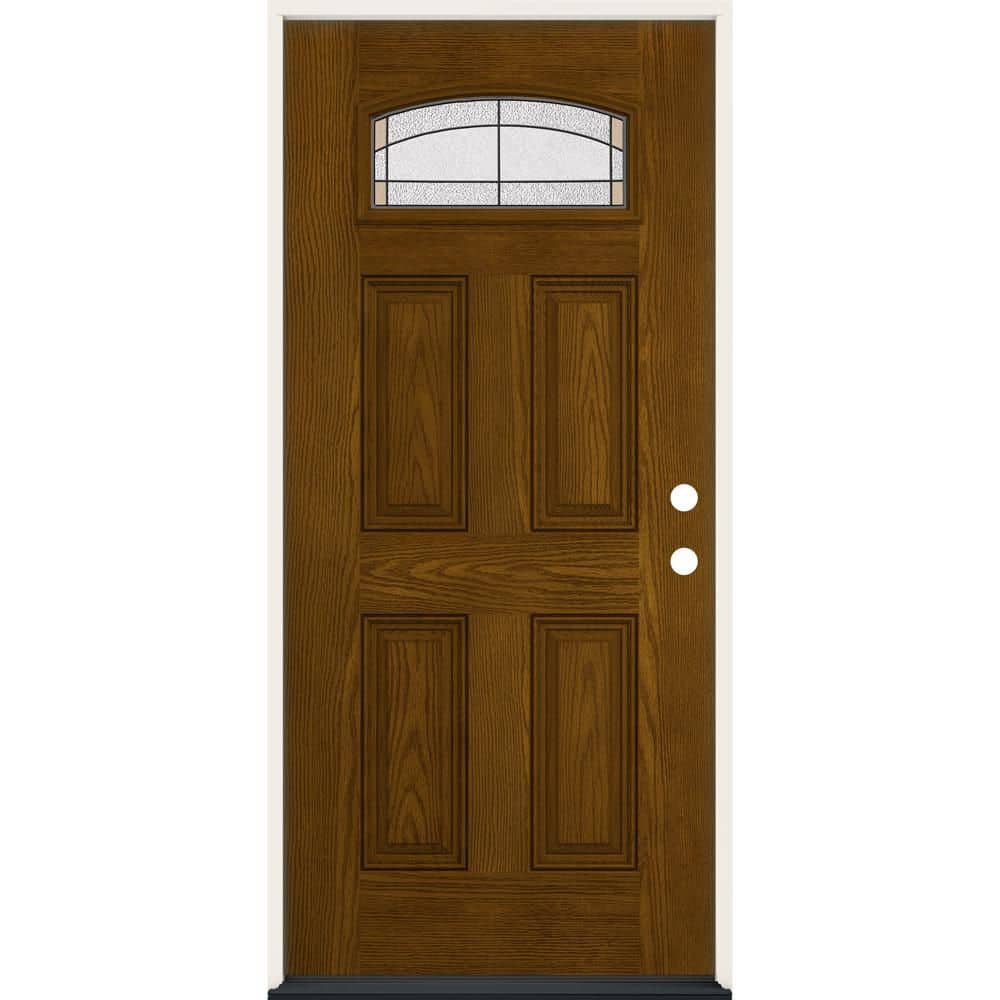 36 in. x 80 in. Left-Hand Camber Top Ballantyne Decorative Glass Mocha Fiberglass Prehung Front Door -  JELD-WEN, THDJW239800005