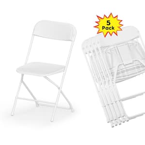 White Plastic Seat with Metal Frame Folding Chair (Set of 5)