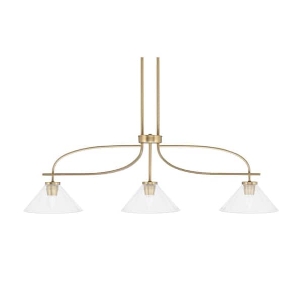 Unbranded Olympia 12.5 3-Light Chandelier New Age Brass Clear Bubble Glass Shade