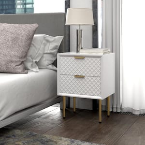 Modern Contemporary 2-Drawer White Nightstand 14 in. D x 18 in. W x 24.5 in. H