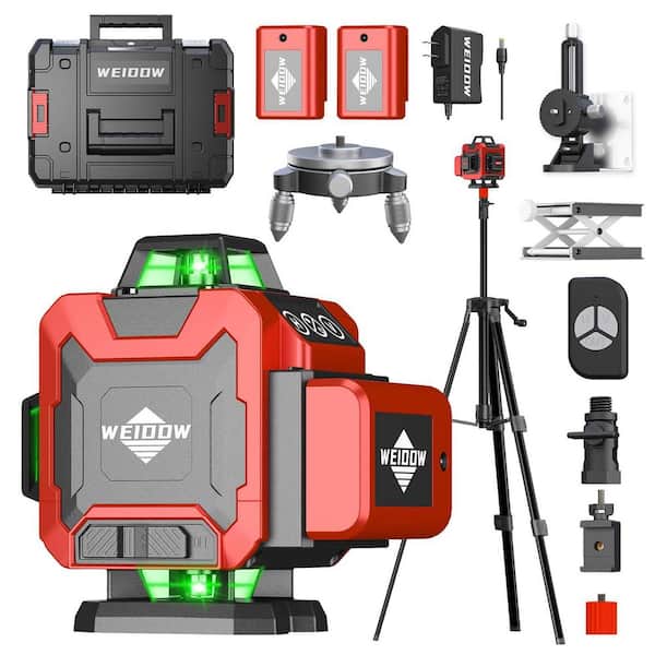 Lithium-Ion Cordless Red 1,969 ft. Self-Leveling Rotary Laser Level Kit with Receiver, Remote Control and Case