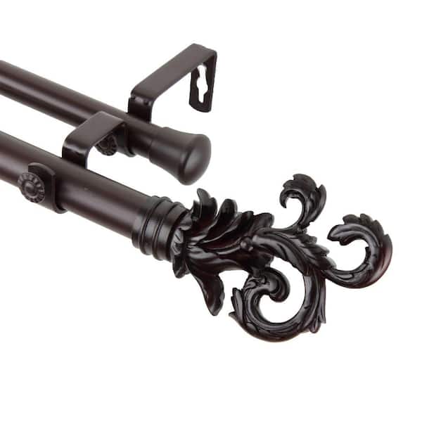 Rod Desyne 120 in. - 170 in. 1 in. Plume Double Curtain Rod Set in Mahogany