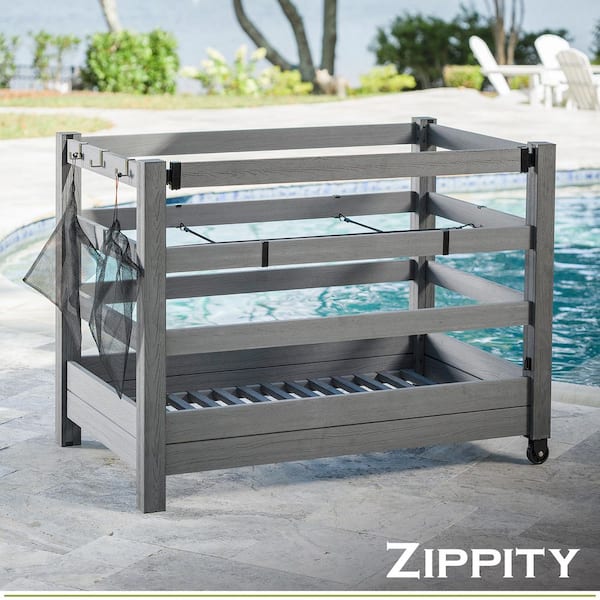 3.4 ft. H x 4.6 ft. W. x 2.8 ft. L WoodTek Vinyl Slatted-Panel Flat Top Pool Float Toy Storage Organizer