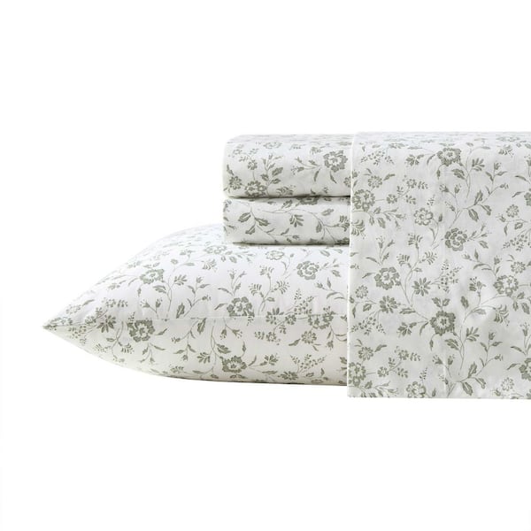 Miranda 4-Piece Sage Green Cotton Percale Queen Sheet Set