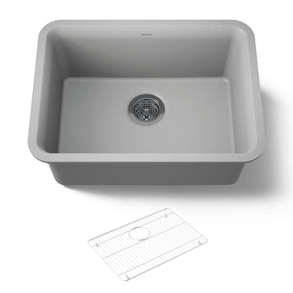 Cairn 24.5 in. x 18.3125 in. x 9.5 in. Neoroc Granite Composite Undermount Single-Bowl Kitchen Sink in Matte Grey