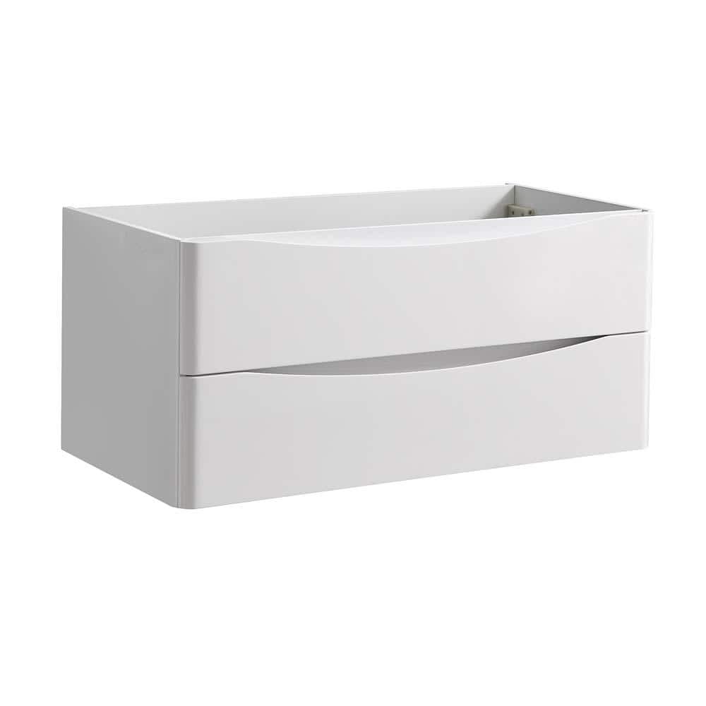 Glossy White 40" Wall Mount Single Sink Vanity Base with Soft Closing Drawers