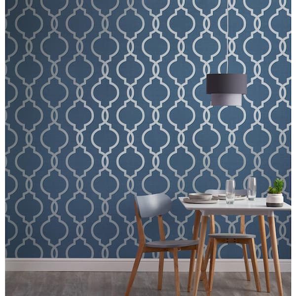 SAMPLE  Striped Weave Navy Textured Wallpaper by Grandeco Life A55601