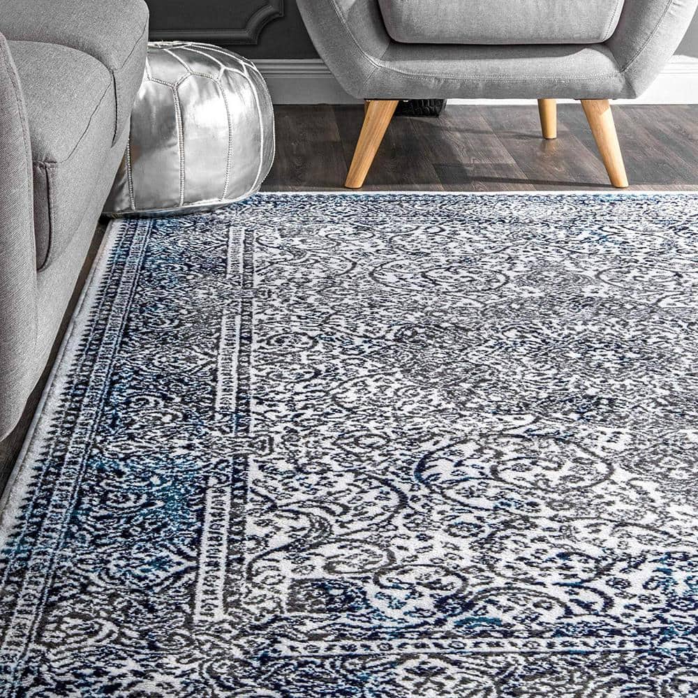 Delores Blue and White Rectangular Oriental Area Rug