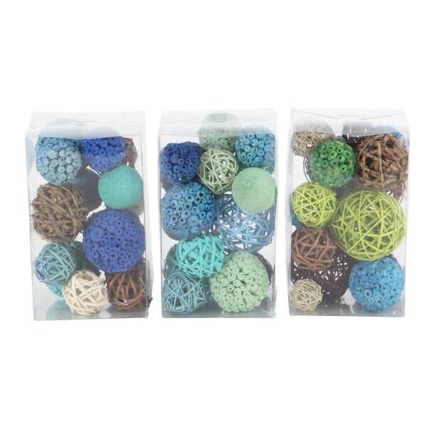Litton Lane Blue Handmade Dried Plant Orbs & Vase Filler with Varying Designs (3- Pack)
