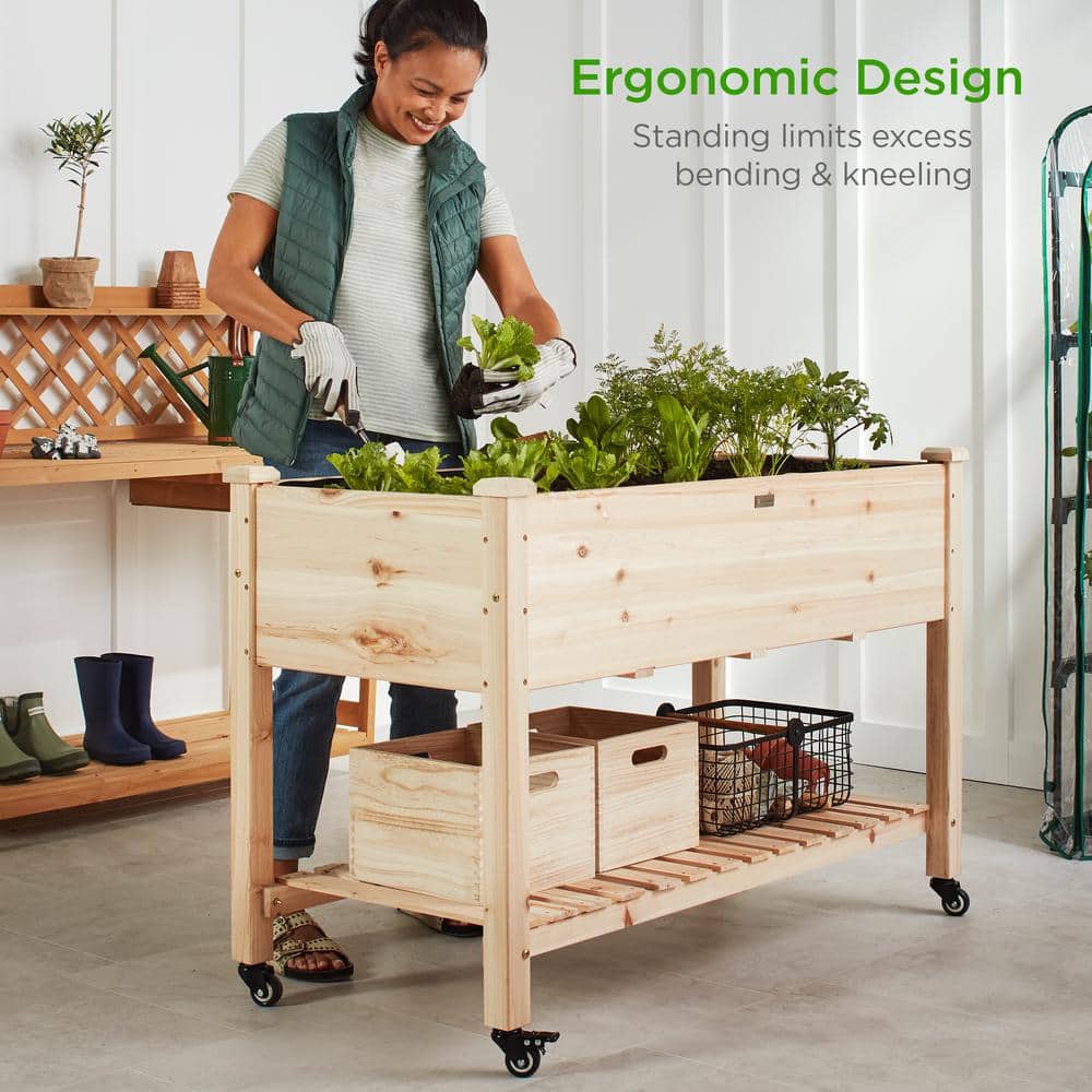 Best Choice Products 48 in. x 24 in. x 32 in. Wood Raised Garden Bed with Lockable Wheels, Liner SKY5732