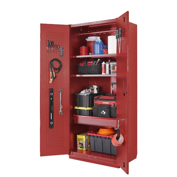 Heavy Duty 36 in. W x 81 in. H x 24 in. D 20-Gauge 3-Shelf Steel Freestanding Garage Storage Cabinet in Red