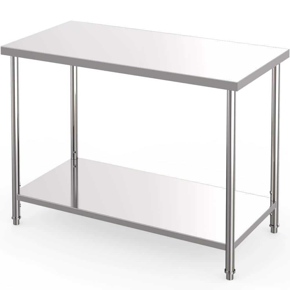 2-Tier Stainless Steel Commercial Prep Table Adjustable Undershelf, Durable Work Table 60x24x35 in Without casters price history on PriceWatchPro