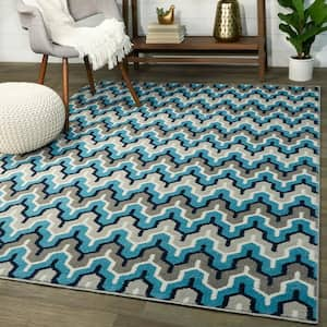 Owen Chevron Blue 8 ft. x 10 ft. Area Rug