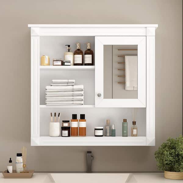 Bezeit White 32 in. W x 28.7 in. H Rectangular Wall Mounted Medicine Cabinet with Mirror Door and 4 Shelves