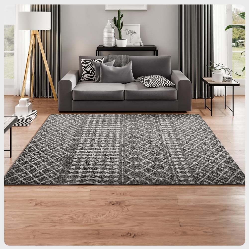 Grid Anthracite/Cream 5 ft. W x 7 ft. Geometric Area Rug