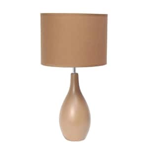 18.11 in. Light Brown Traditional Standard Ceramic Dewdrop Table Desk Lamp with Matching Fabric Shade