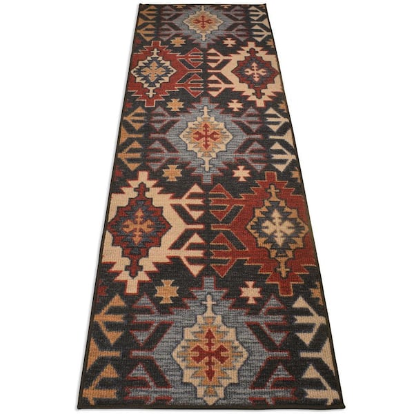 Berber Collection Southwestern Black Multicolor 26 in. W x 12 in. L Stair Runner 2.17 sq. ft.