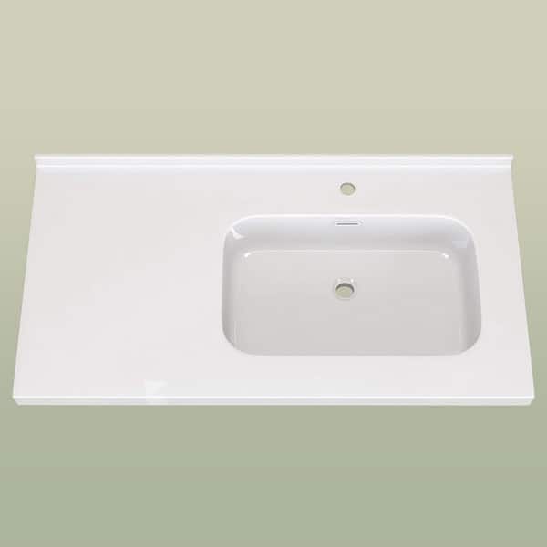 42 in. W x 22 in. D Solid Surface White Rectangular Right Single Sink Bath Vanity Top and Basin with 1.38 in. Backsplash