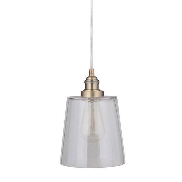 Worth Home Products Instant Pendant 1-Light Recessed Light Conversion Kit Brushed Brass Clear Glass Shade