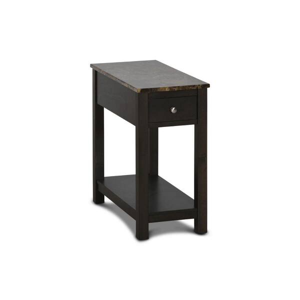 Benjara 23.75 in. Espresso Brown Rectangle Marble End Table with 1Drawer BM306716 The Home Depot